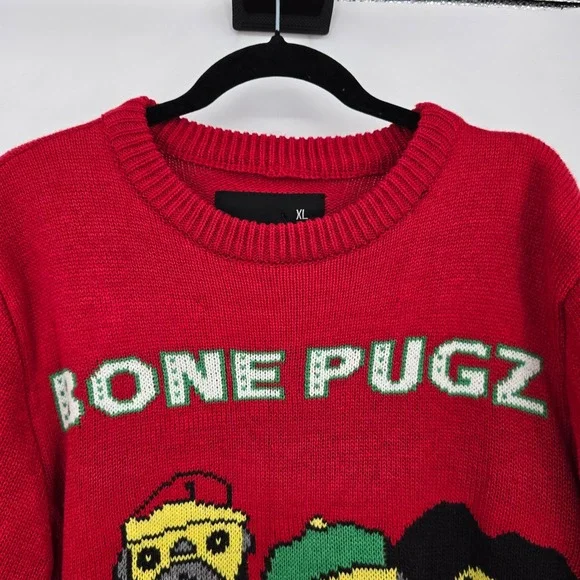 New‎ American Stitch Bone Pugz N Harmony Ugly Christmas Sweater Red XL Menswear - Picture 3 of 11